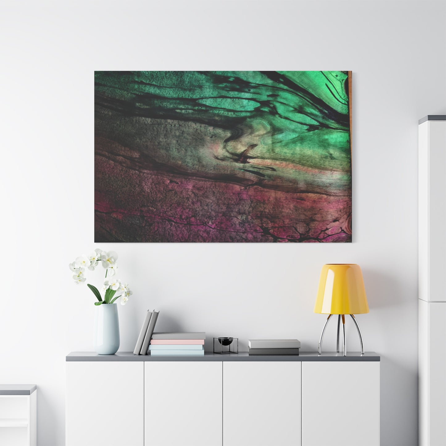 flame tempered pour - Abstract Teal & Magenta Canvas Wall Art — Matte Stretched 1.25"