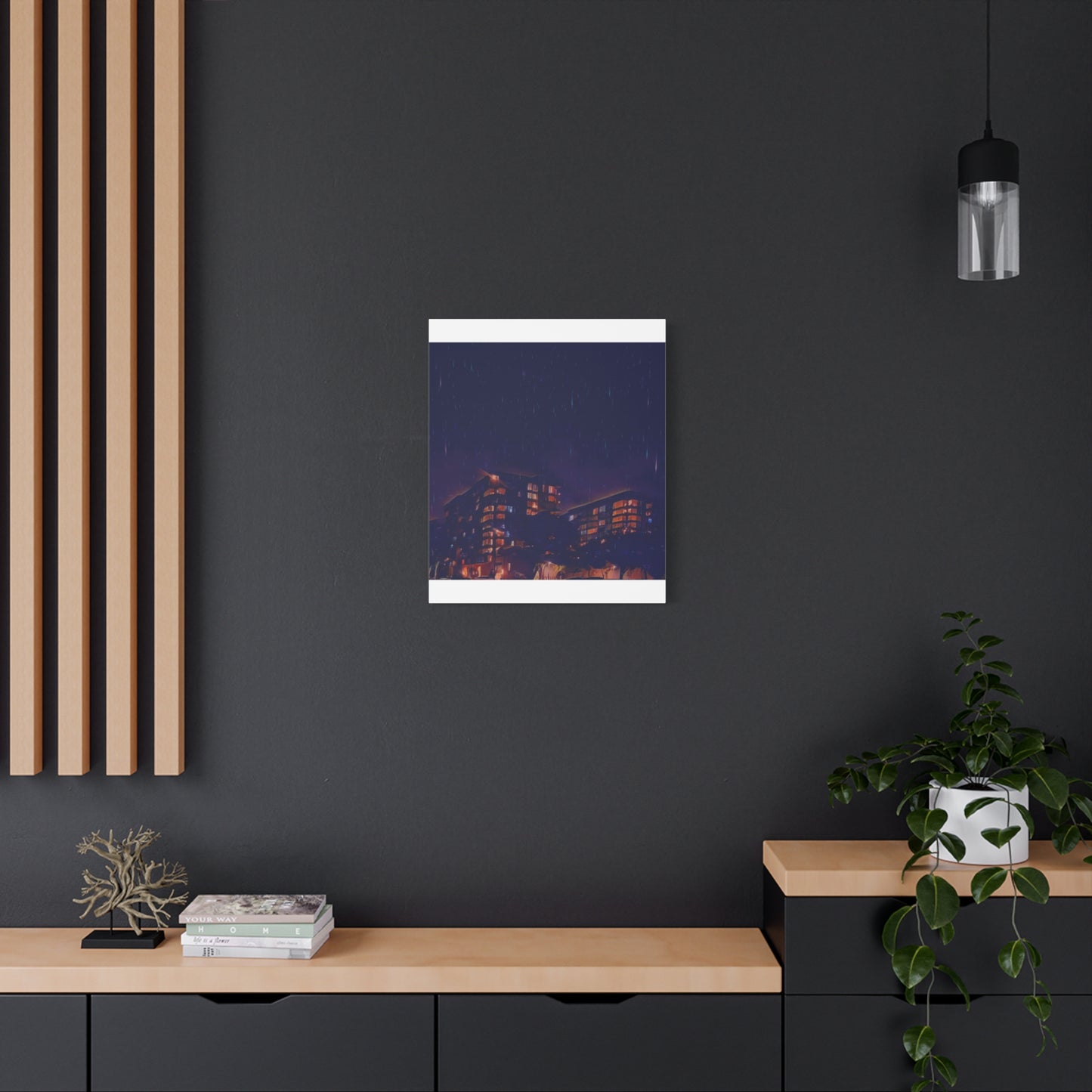 Neon Percipitation @ night - Canvas Print — Moody Urban Wall Art