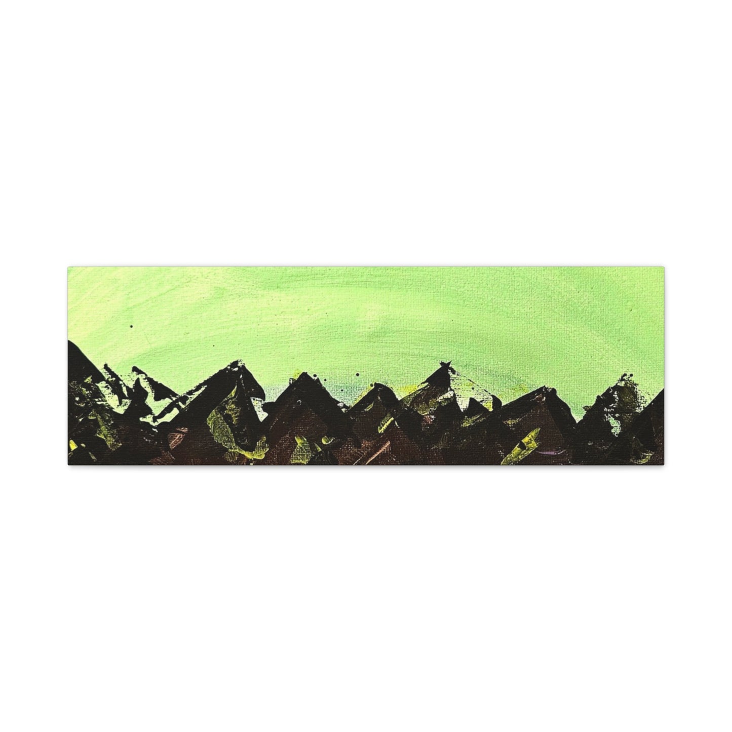 Green Moonrise Canvas Wall Art – Mountain Silhouette Nightscape