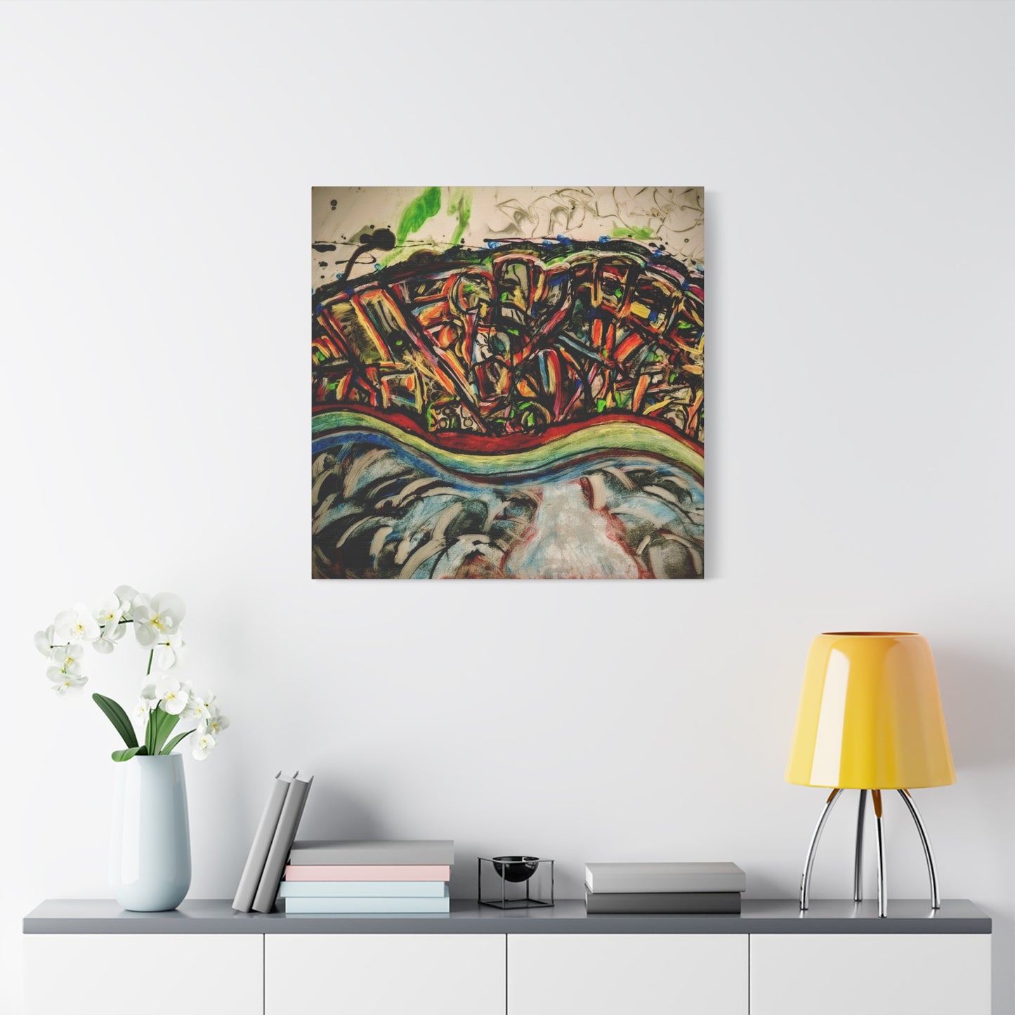 Acrylic_inequalities - Abstract Coastal Cityscape Canvas — Vibrant Ocean Wave Wall Art