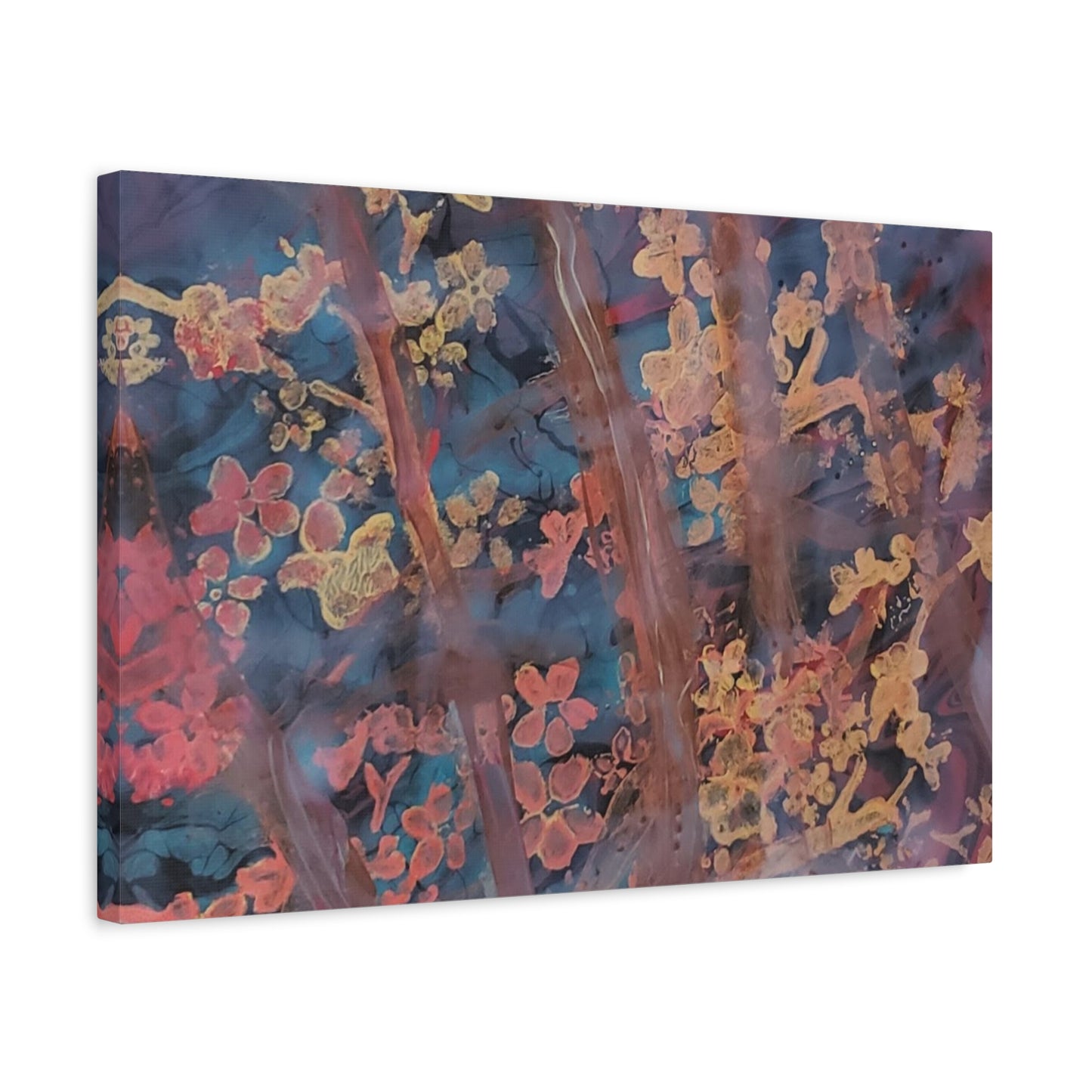 Abstract Floral Canvas Print — Moody Pink & Blue Stretched Wall Art