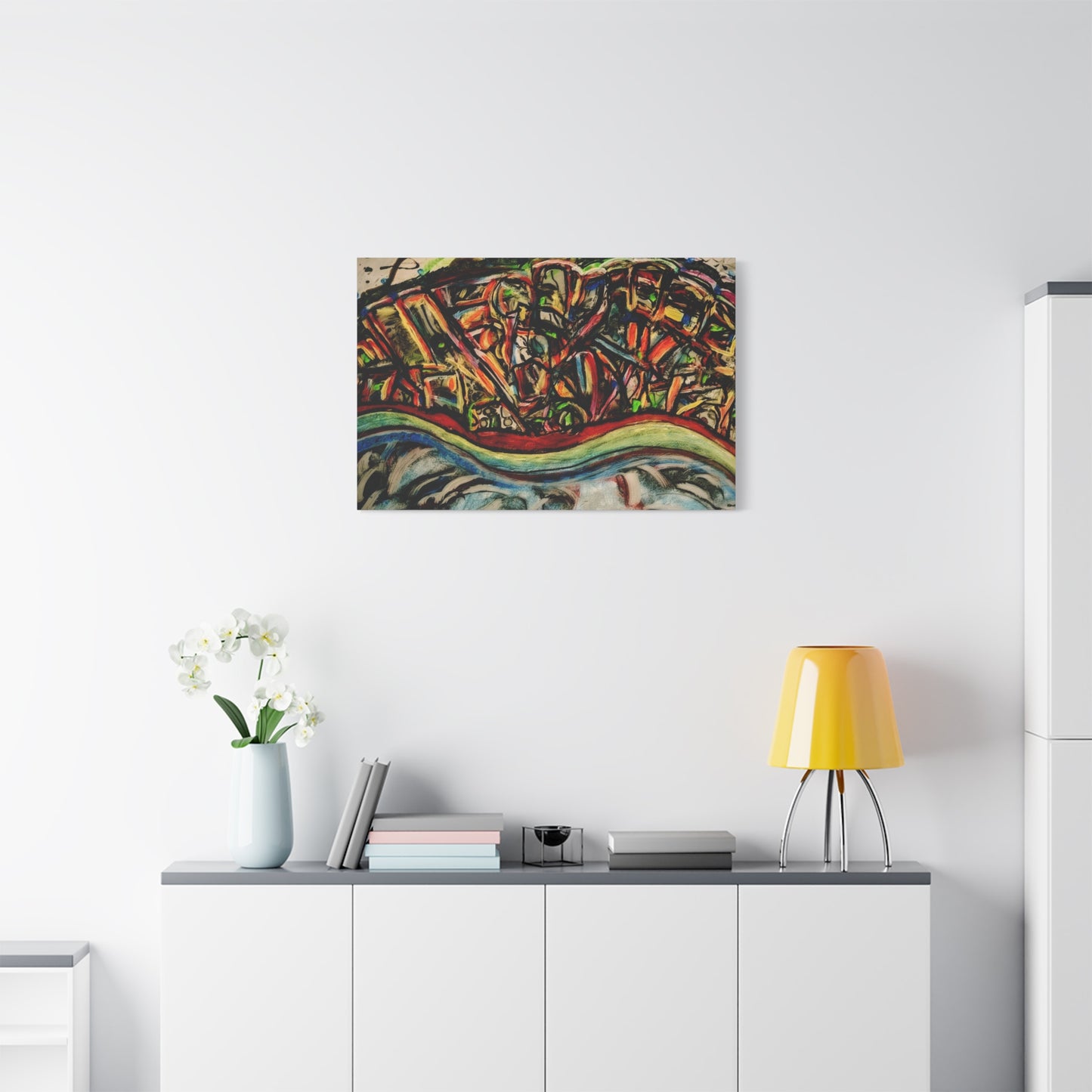 Acrylic_inequalities - Abstract Coastal Cityscape Canvas — Vibrant Ocean Wave Wall Art
