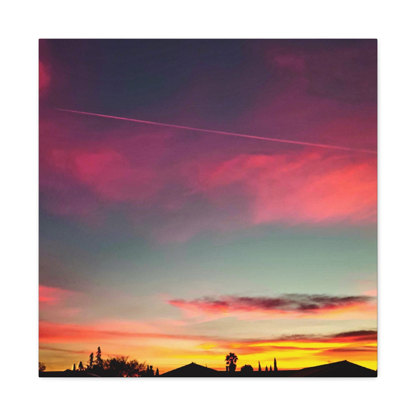 pink sky at morning - Horizon Matte Canvas Print — Vibrant Pink & Teal Sky Wall Art, Stretched 1.25"
