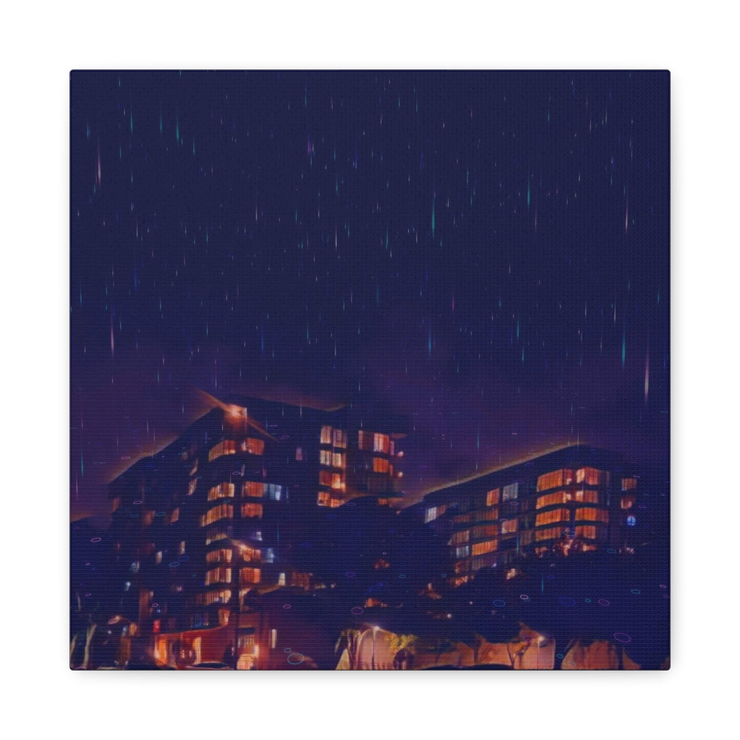 Neon Percipitation @ night - Canvas Print — Moody Urban Wall Art