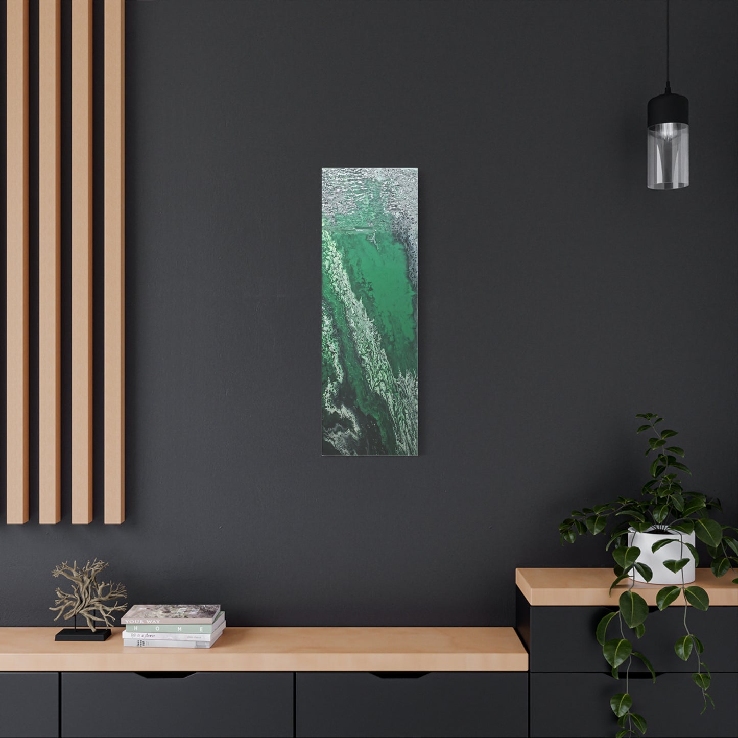 Emerald Wave Abstract Canvas Print — Matte Stretched Wall Art