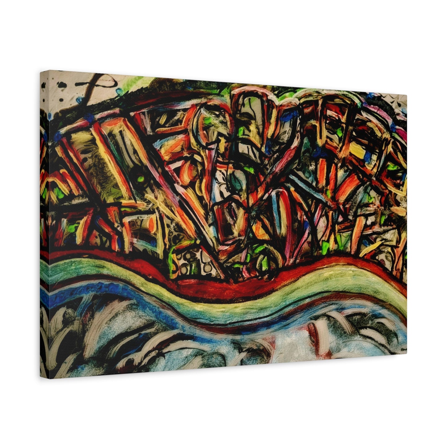 Acrylic_inequalities - Abstract Coastal Cityscape Canvas — Vibrant Ocean Wave Wall Art