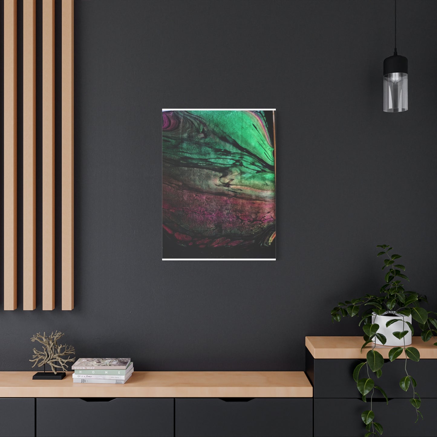 flame tempered pour - Abstract Teal & Magenta Canvas Wall Art — Matte Stretched 1.25"