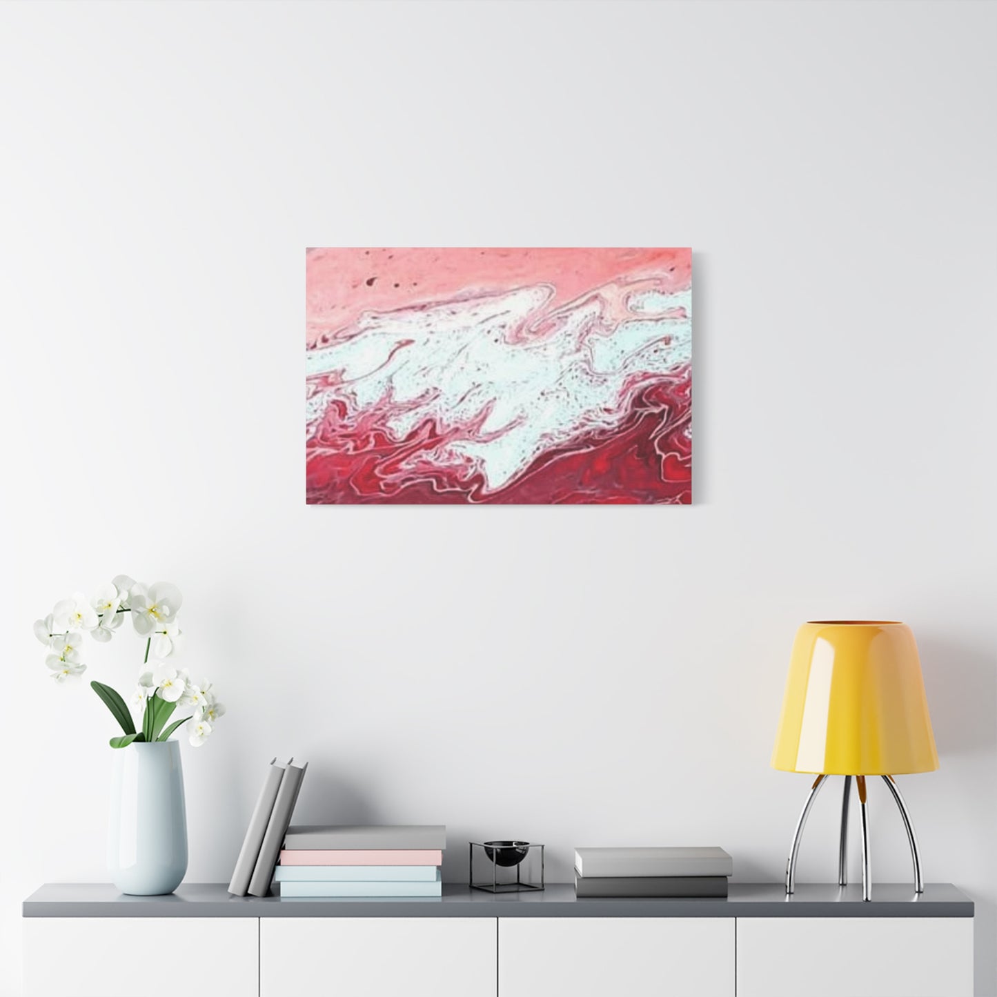 Abstract Pink & Red Fluid Art Canvas — Matte Stretched Wall Art