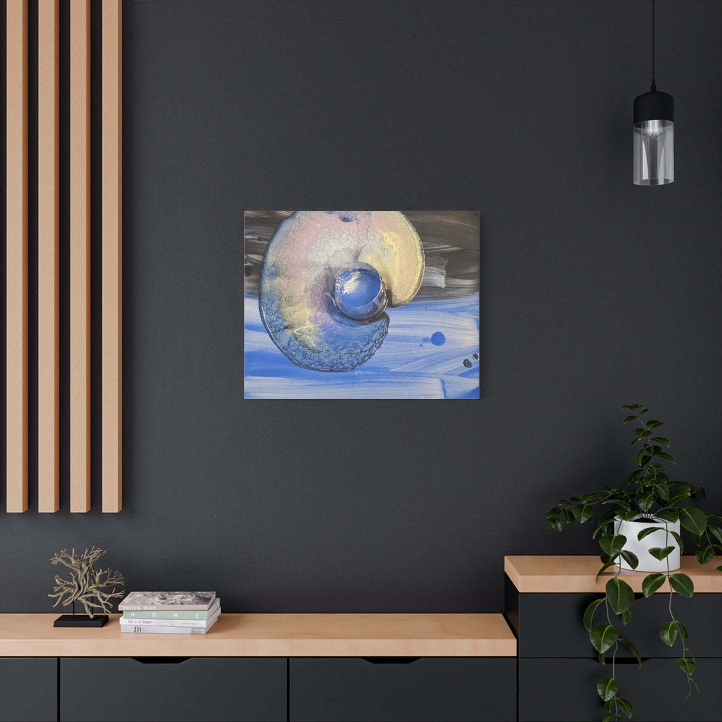 the nautilus - Abstract Blue Spiral Matte Canvas Art - Nautical Coastal Wall Decor