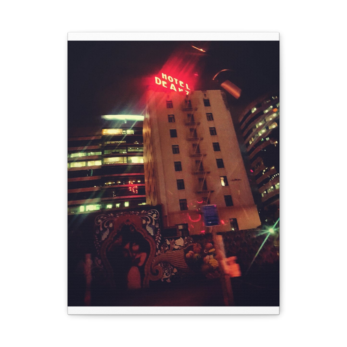 Hotel DeAnza - City Nightscape Canvas Print — Urban Street Art Building Matte Stretched 1.25"