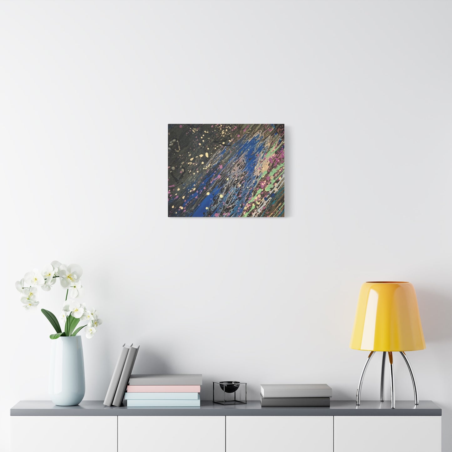 Abstract Splatter Matte Canvas Print — Colorful Fluid Art Wall Decor, Stretched 1.25"