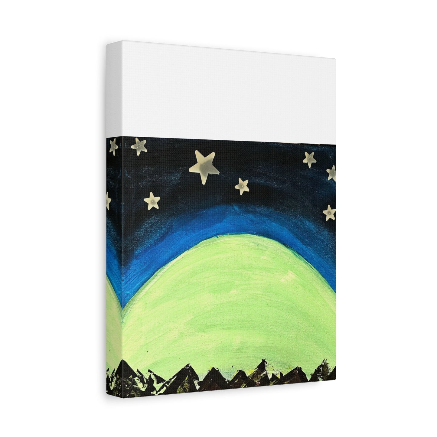 Green Moonrise Canvas Wall Art – Mountain Silhouette Nightscape