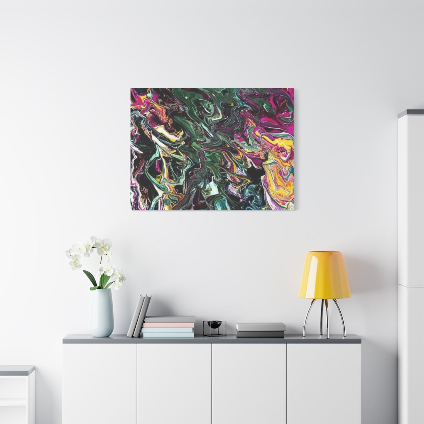 chaos in the garden - Abstract Fluid Art Matte Canvas Print - Colorful Swirl Wall Art
