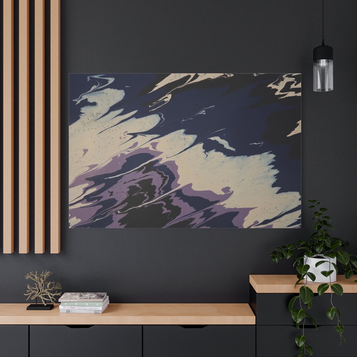Abstract Navy & Lavender Wave Matte Stretched Canvas (1.25")