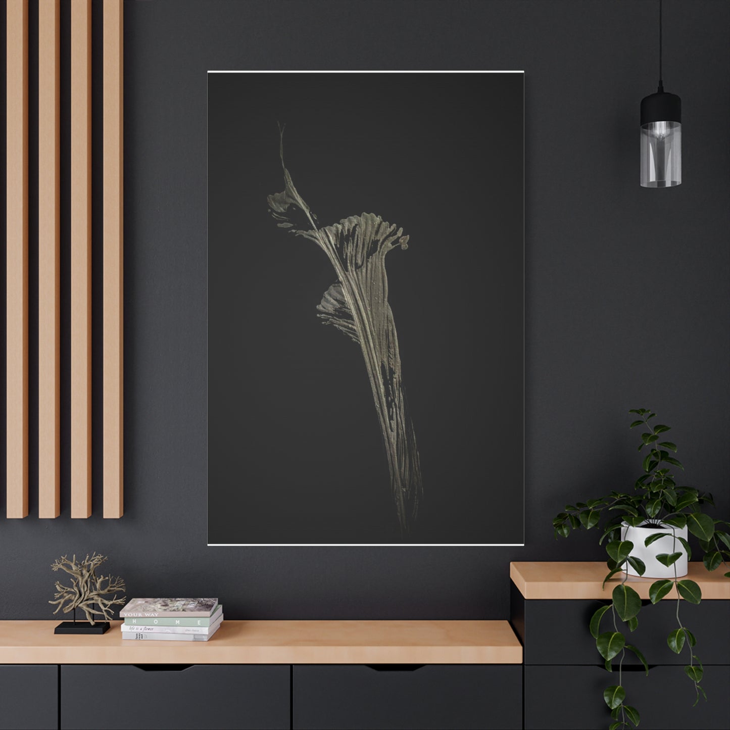 Calla Lilly - Minimalist Botanical Canvas Print — Monochrome Flower Art on Black Matte