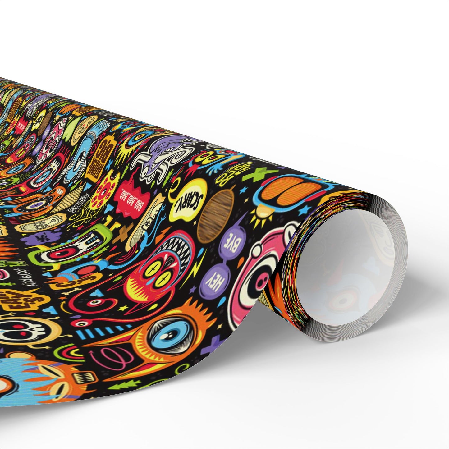 Wrapping Paper - Colorful Neon Emoji Doodles Gift Wrap (Halloween & Birthday)