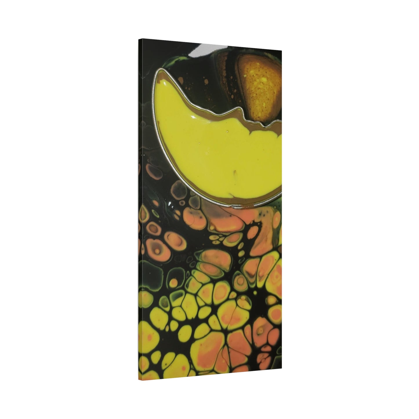 Abstract Fluid Art Canvas Print — Yellow & Black Cell Pour