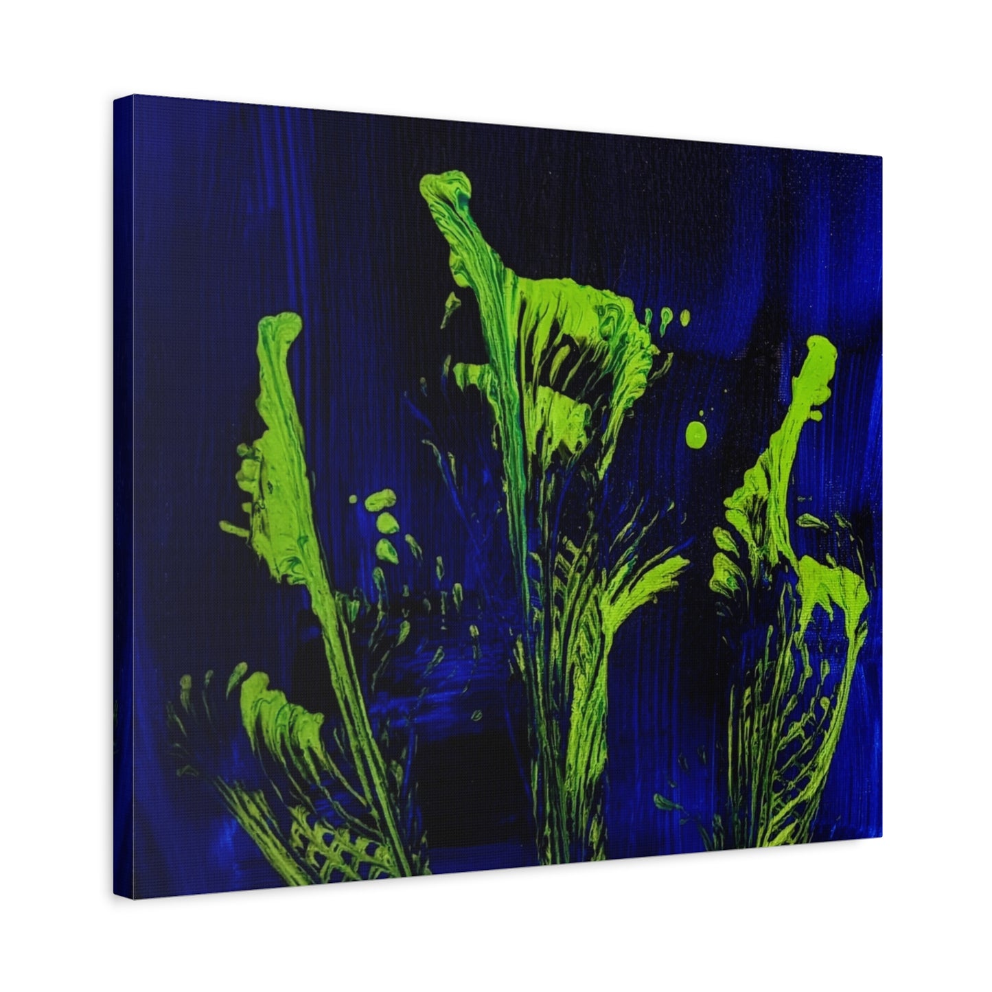 calla_lillies_pt.2 - Neon Floral Abstract Canvas Print — Blue & Lime Stretched Wall Art