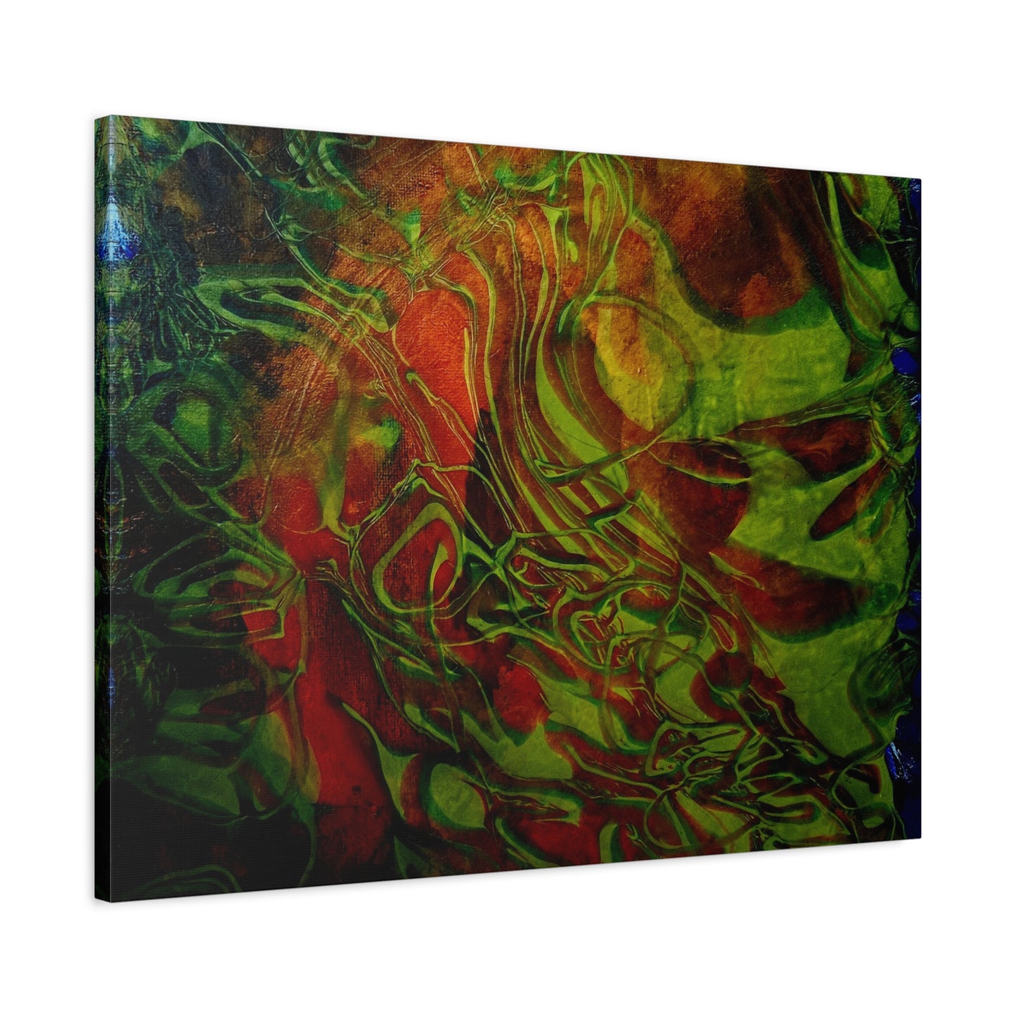 Abstract Green & Red Fluid Art Canvas Print