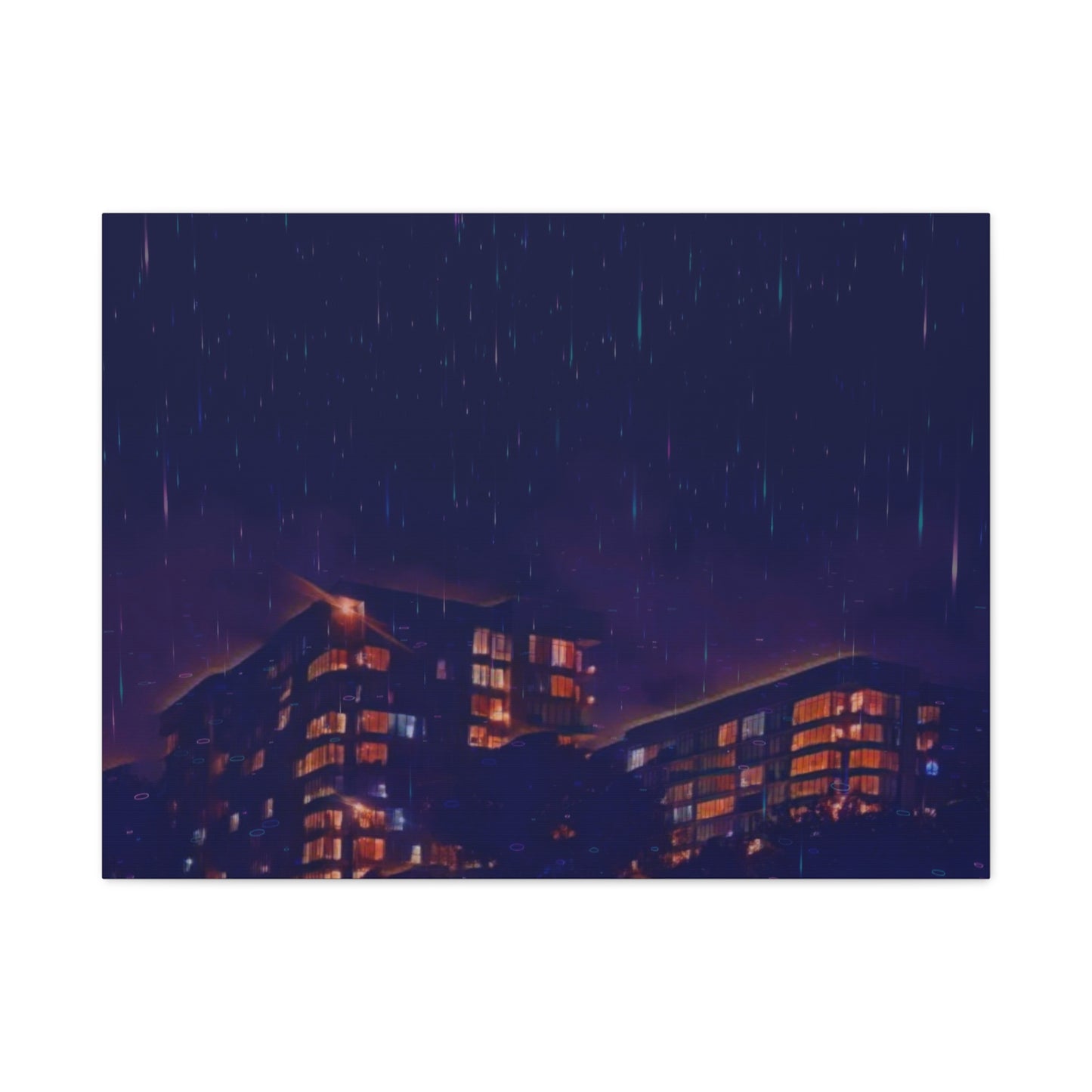 Neon Percipitation @ night - Canvas Print — Moody Urban Wall Art