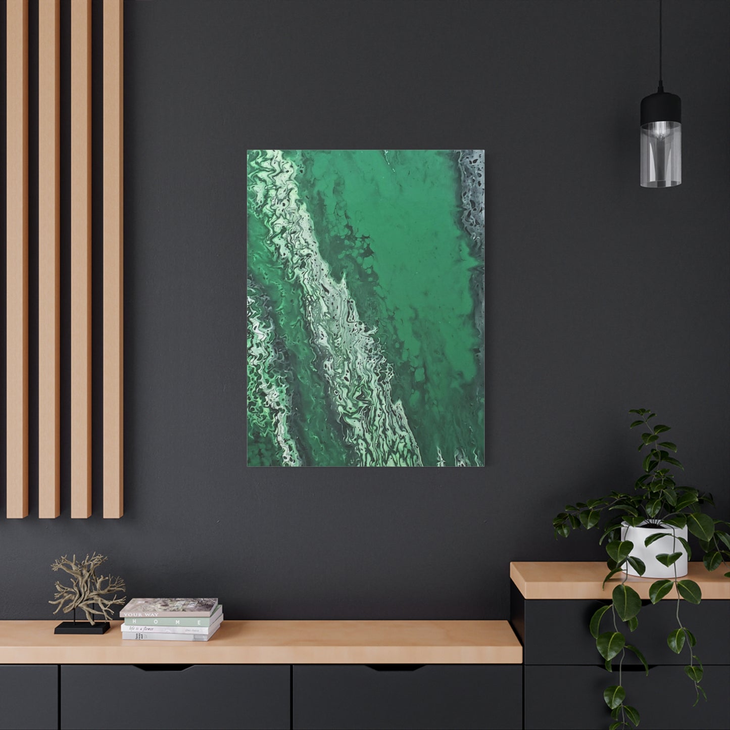 Emerald Wave Abstract Canvas Print — Matte Stretched Wall Art