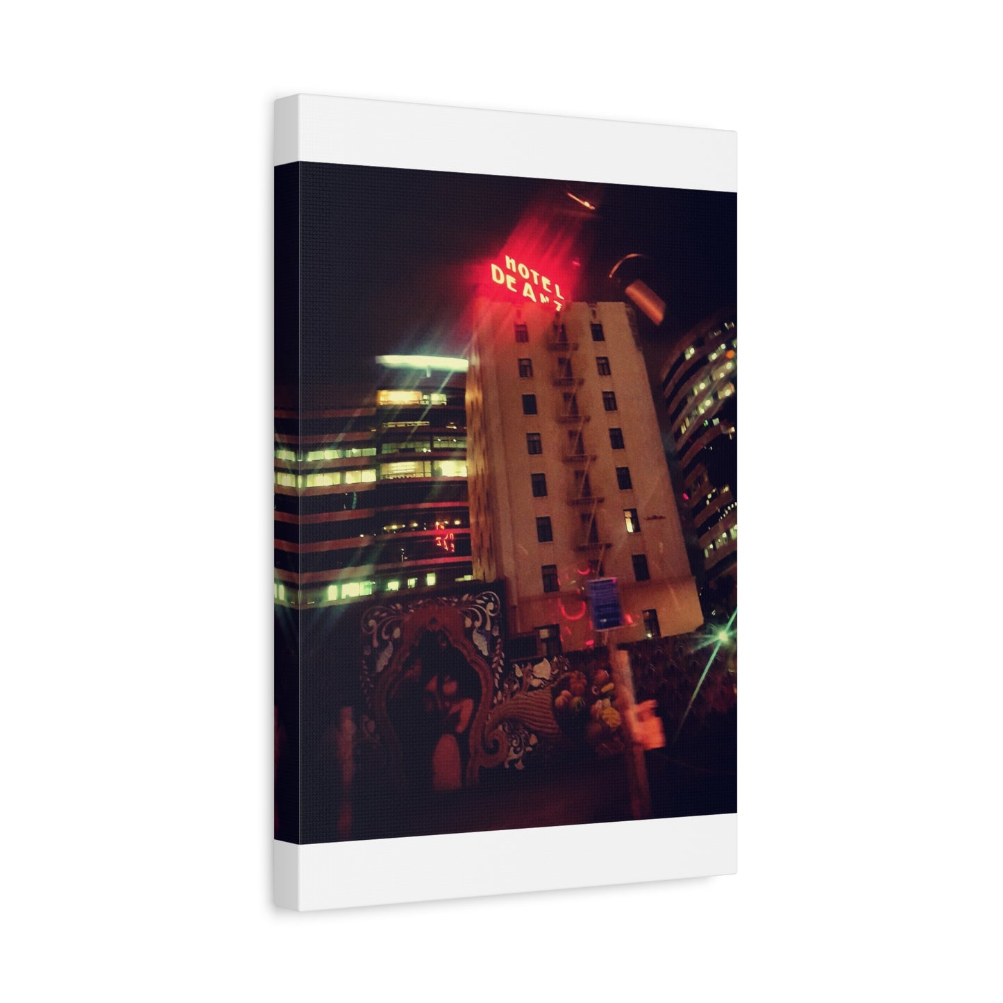 Hotel DeAnza - City Nightscape Canvas Print — Urban Street Art Building Matte Stretched 1.25"