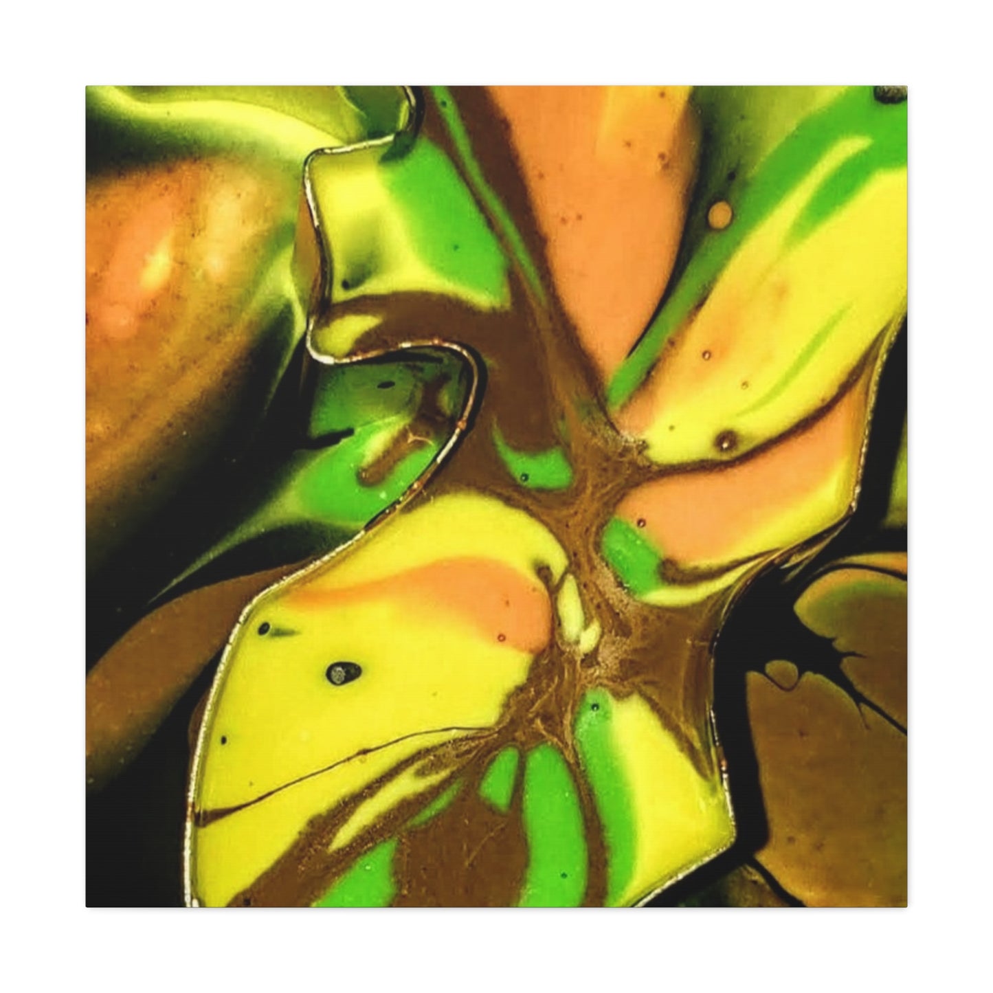 Abstract Green & Gold Fluid Art Matte Canvas Print (Stretched)
