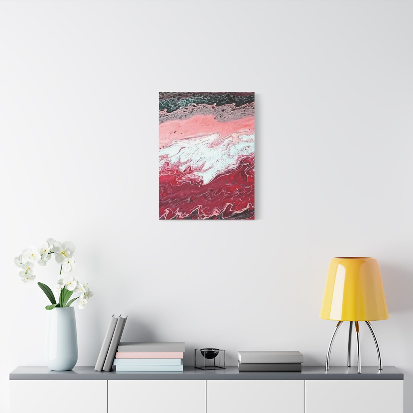 Abstract Pink & Red Fluid Art Canvas — Matte Stretched Wall Art