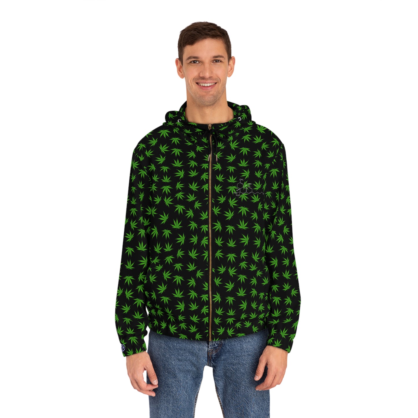 Men's Zip Hoodie — All-Over Green Cannabis Leaf Pattern
