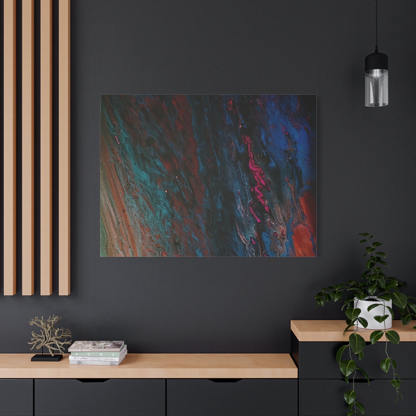 Abstract Fluid Art Canvas Wall Art - Jupiter pour — Vibrant Ocean Night Matte Stretched Canvas