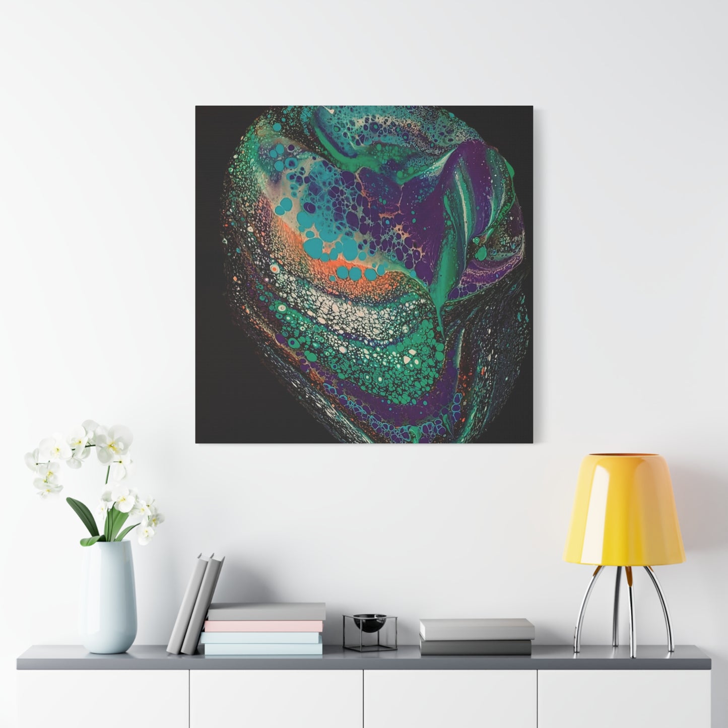 Abstract Fluid Art Canvas Print — Teal, Purple & Gold Swirl Matte Stretched Wall Art