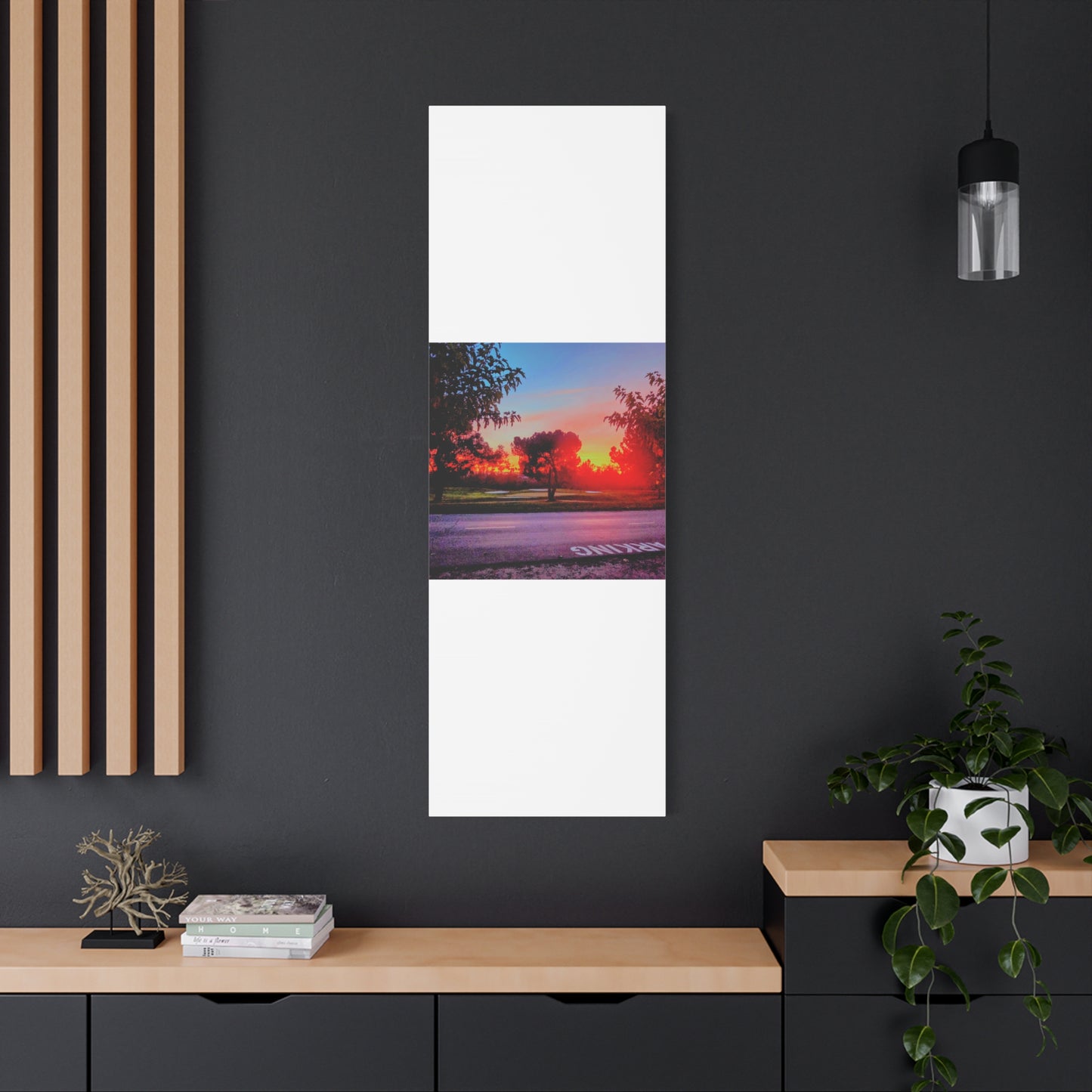 4th green @muni - Sunset Park Matte Canvas Print — Vibrant Red & Orange Landscape Wall Art