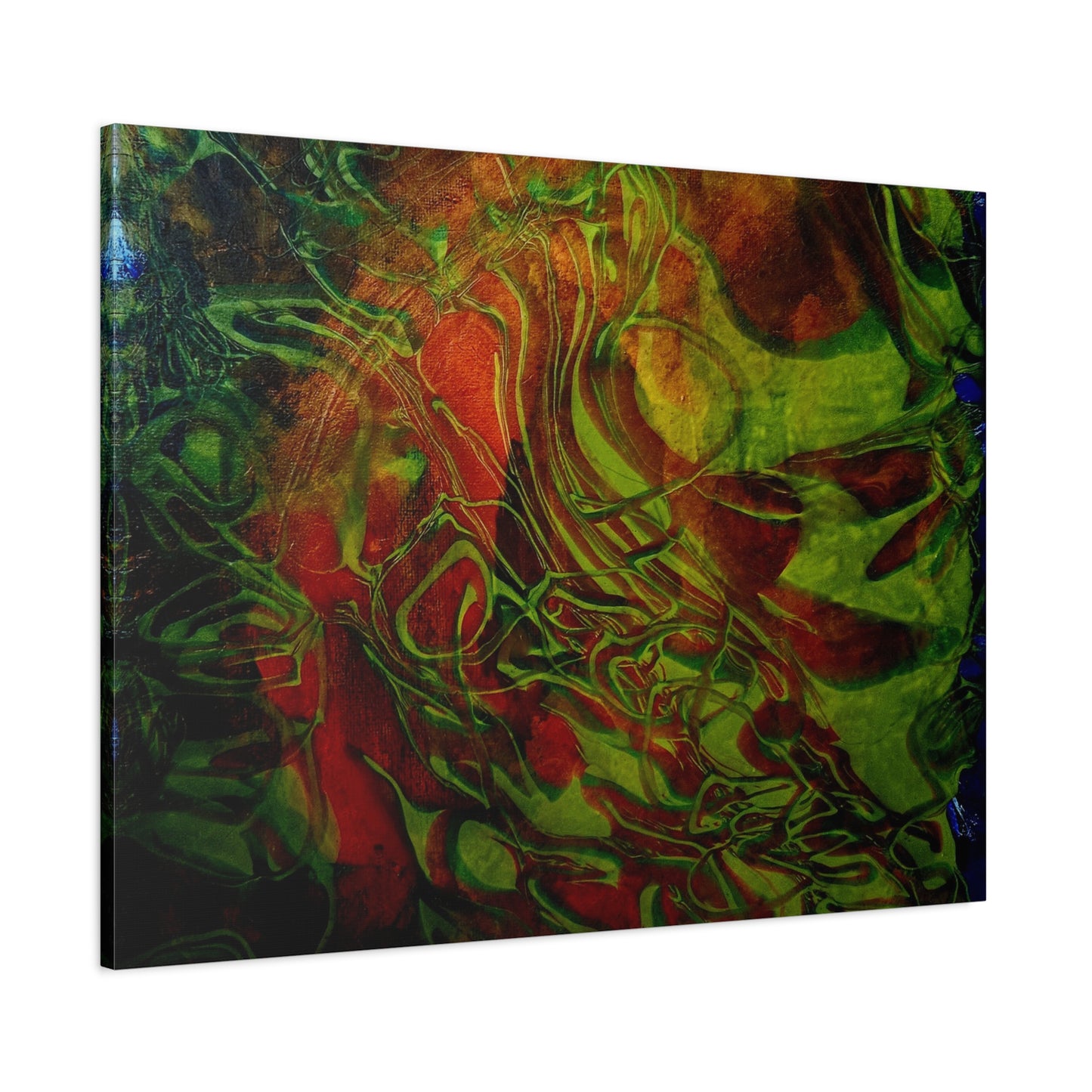 Abstract Green & Red Fluid Art Canvas Print