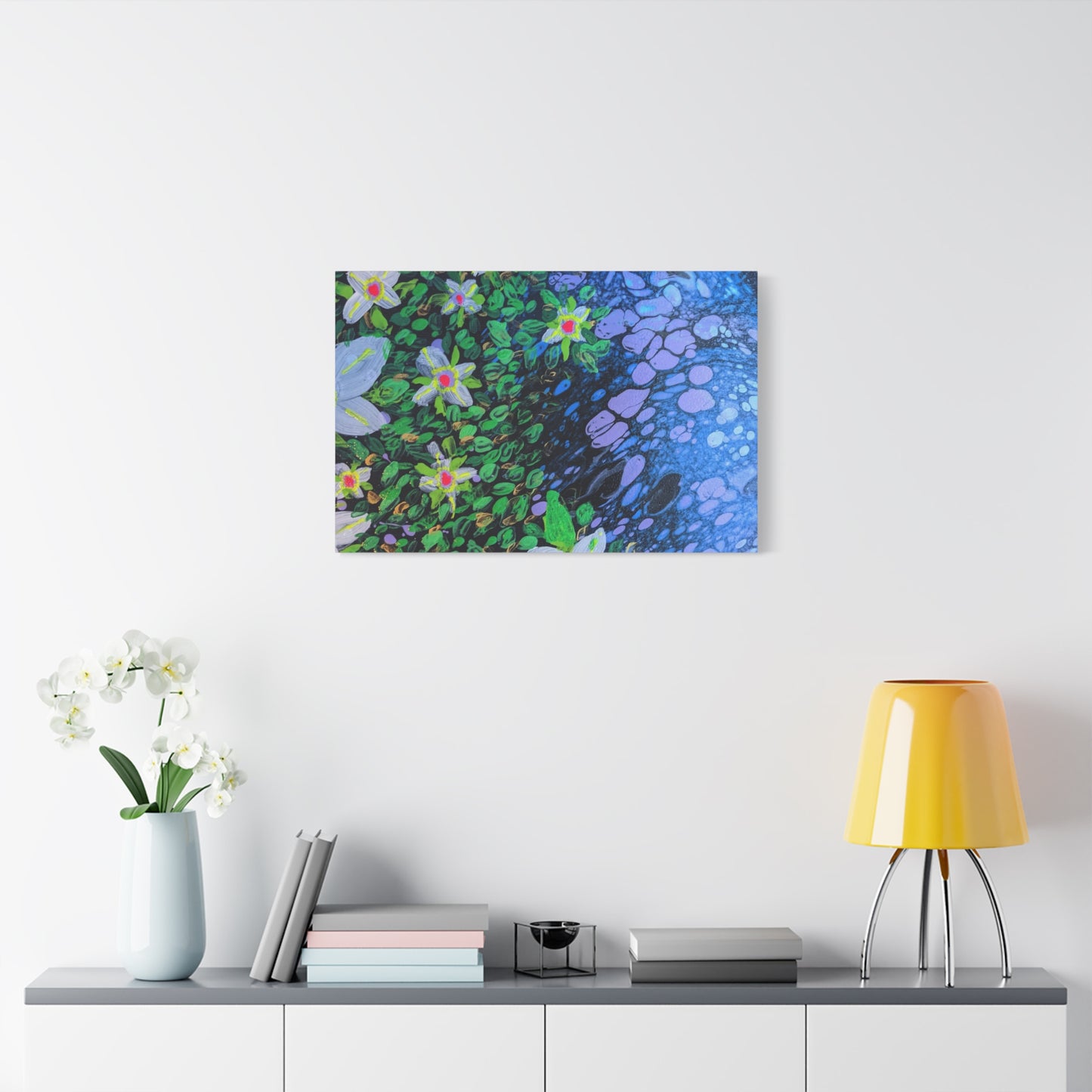 Floetrol&Flowers -  Reef Matte Canvas Wall Art — Blue & Green Abstract Flower Painting