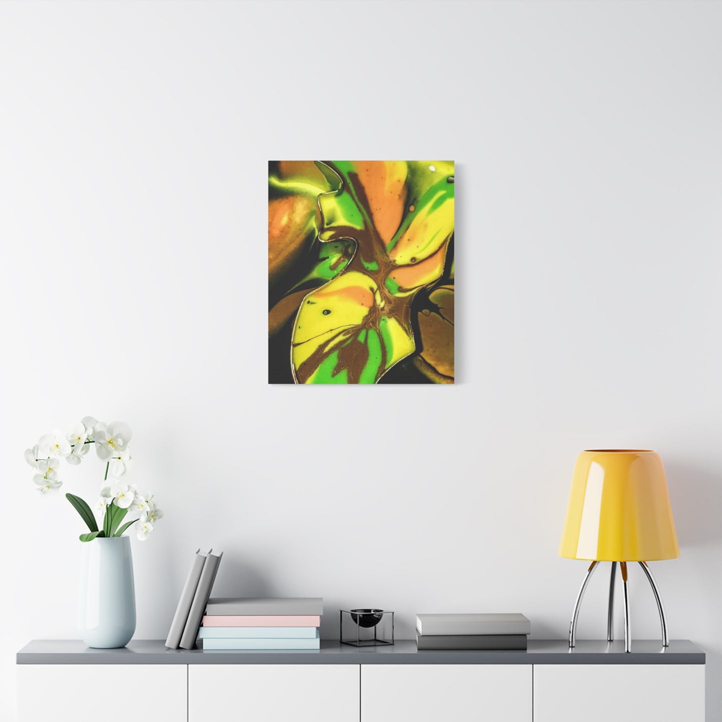 Abstract Green & Gold Fluid Art Matte Canvas Print (Stretched)