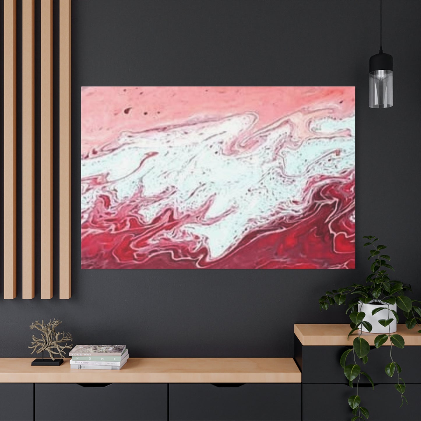 Abstract Pink & Red Fluid Art Canvas — Matte Stretched Wall Art