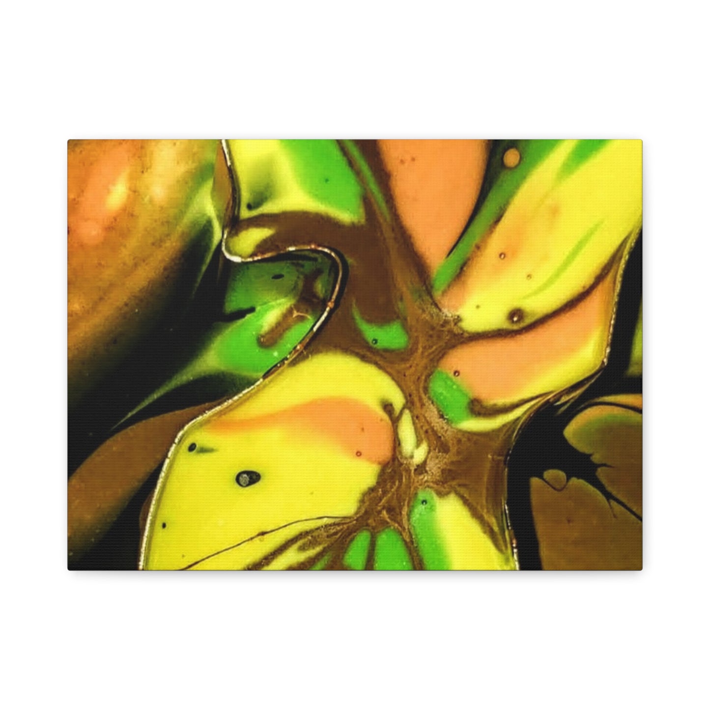 Abstract Green & Gold Fluid Art Matte Canvas Print (Stretched)