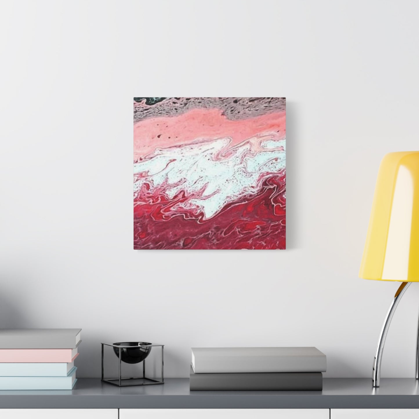 Abstract Pink & Red Fluid Art Canvas — Matte Stretched Wall Art