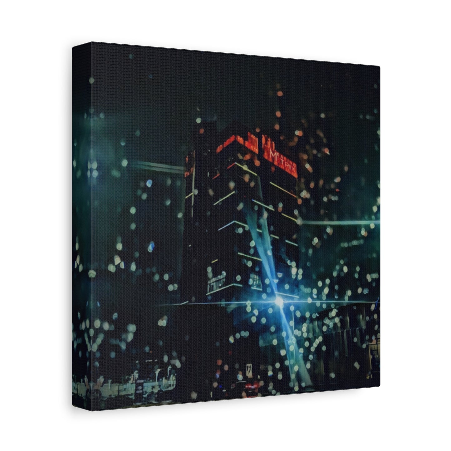matrix @night Canvas Print — Moody Rainy Urban Wall Art (Matte Stretched)