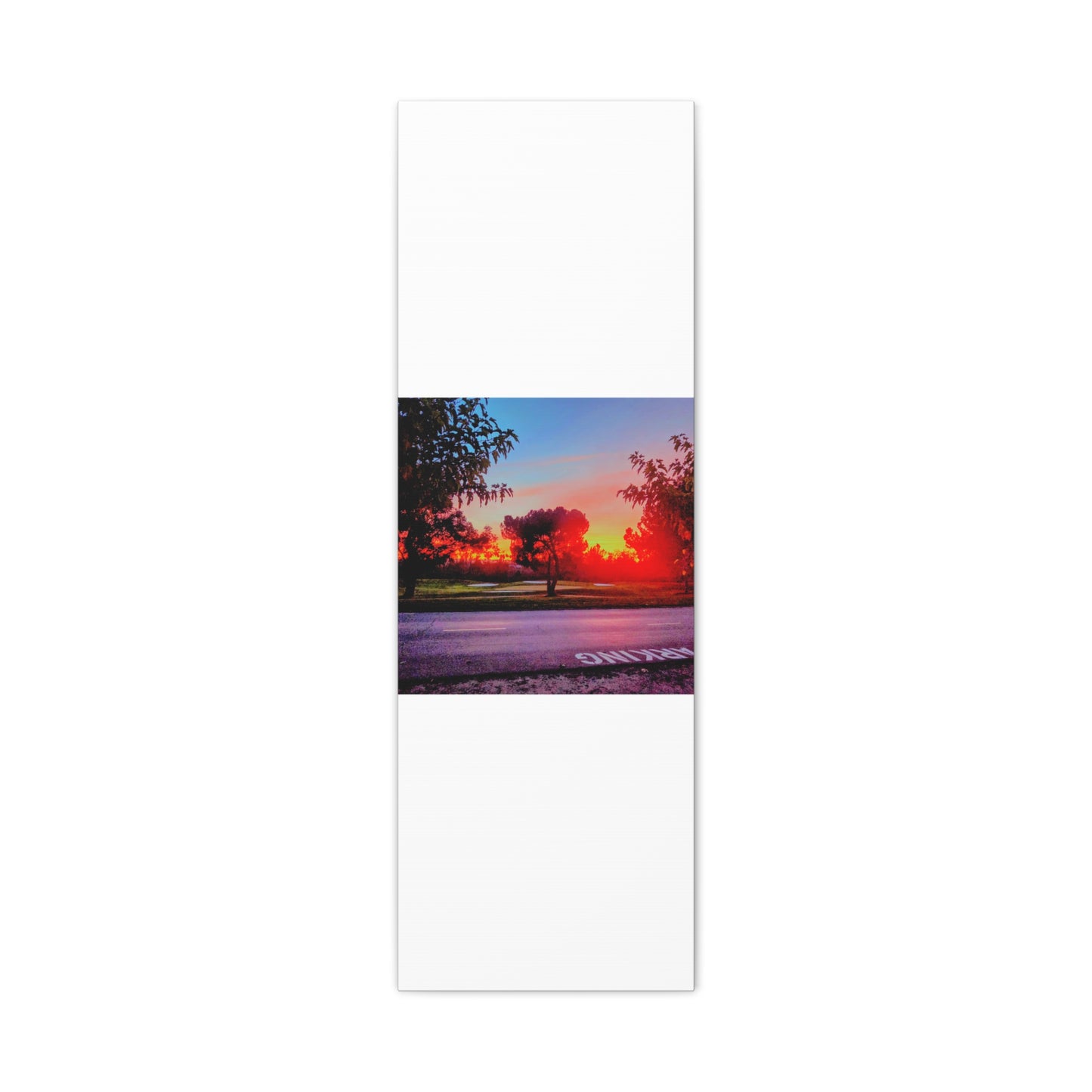 4th green @muni - Sunset Park Matte Canvas Print — Vibrant Red & Orange Landscape Wall Art