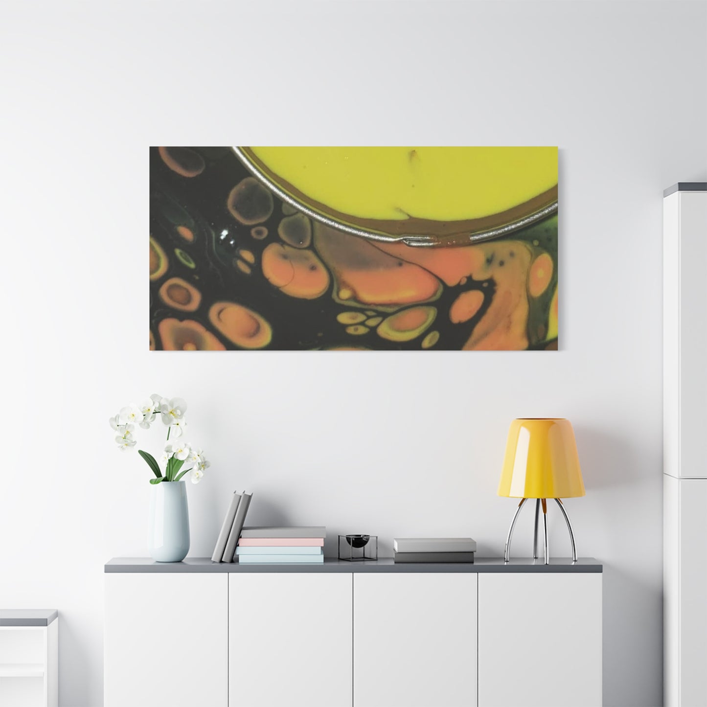 Abstract Fluid Art Canvas Print — Yellow & Black Cell Pour