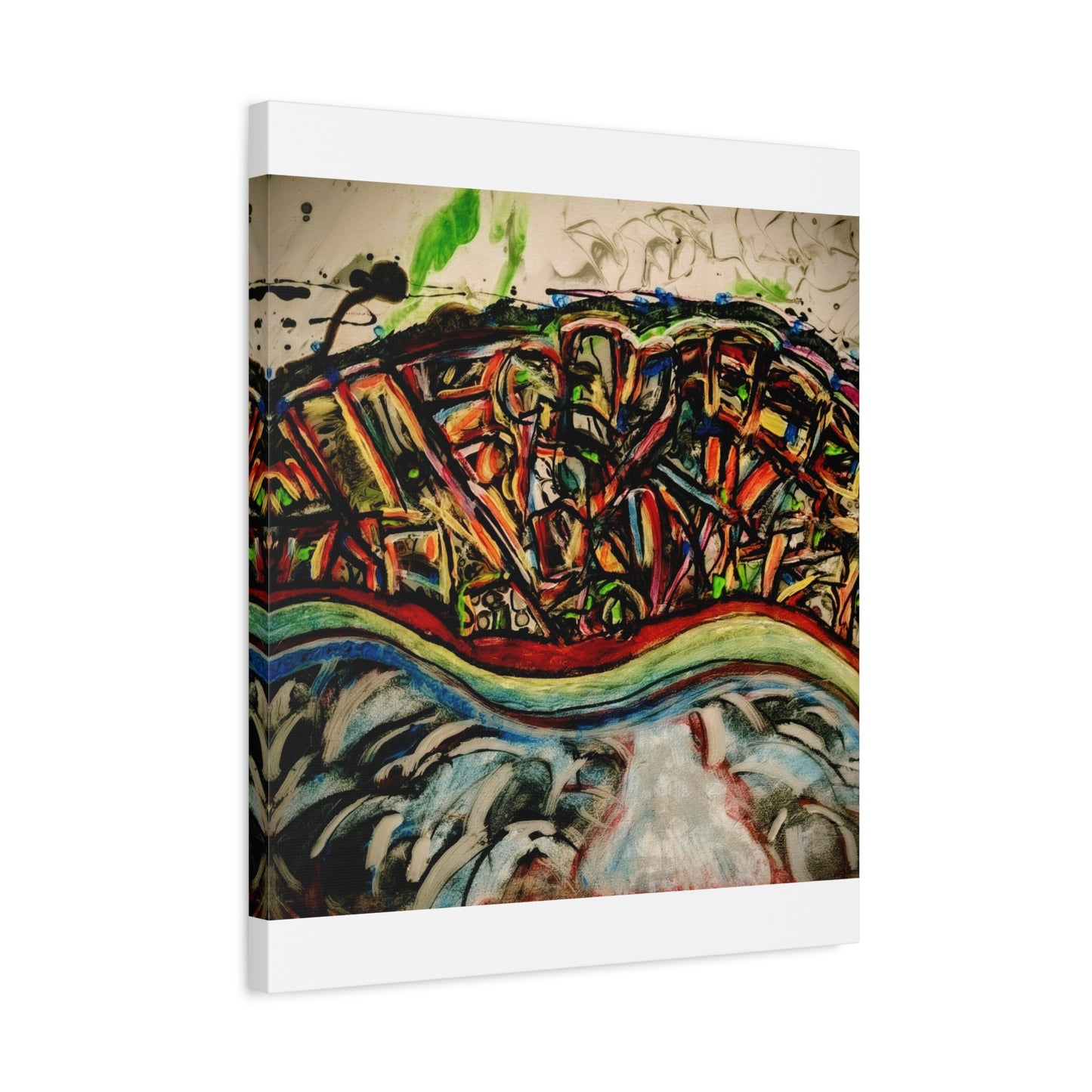 Acrylic_inequalities - Abstract Coastal Cityscape Canvas — Vibrant Ocean Wave Wall Art