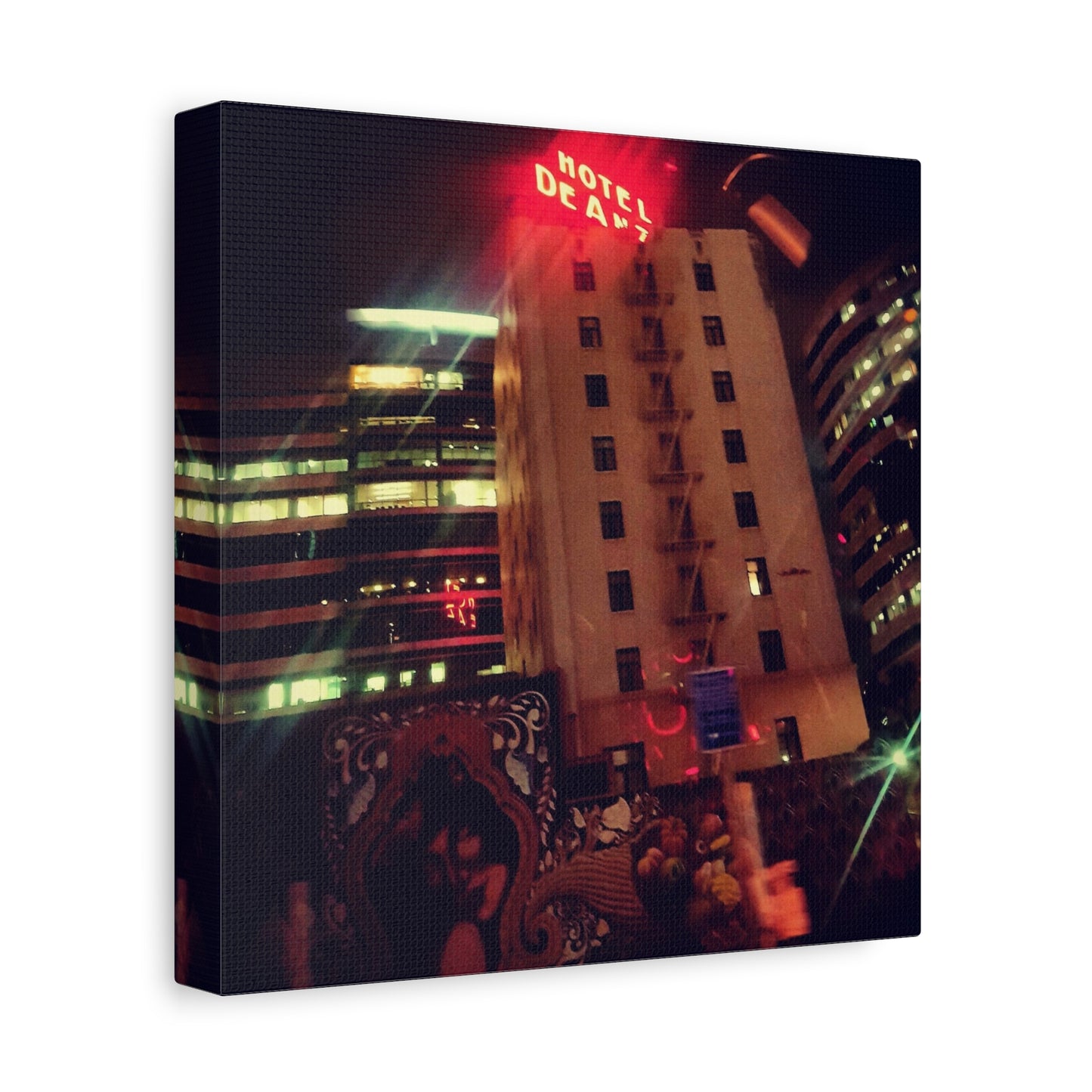 Hotel DeAnza - City Nightscape Canvas Print — Urban Street Art Building Matte Stretched 1.25"