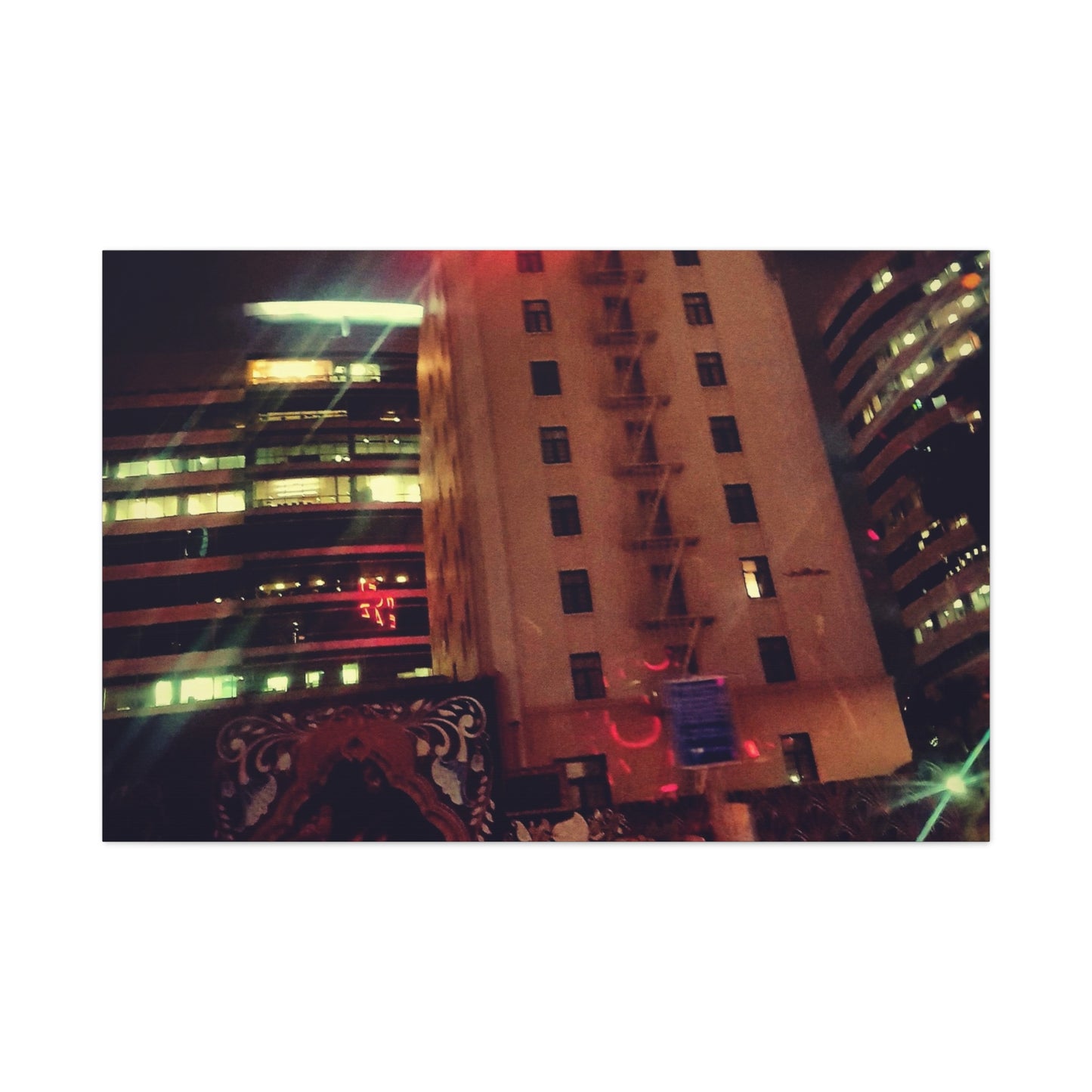 Hotel DeAnza - City Nightscape Canvas Print — Urban Street Art Building Matte Stretched 1.25"
