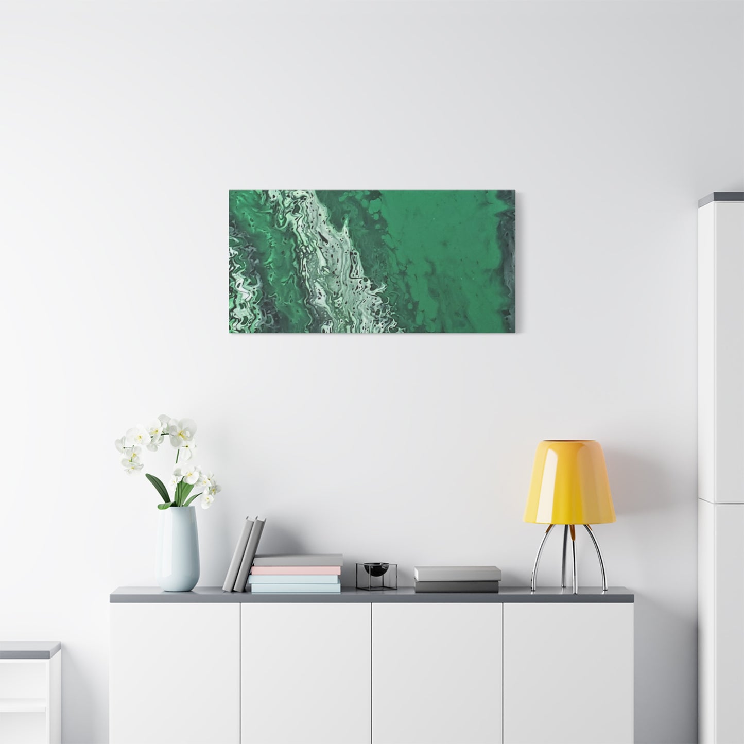 Emerald Wave Abstract Canvas Print — Matte Stretched Wall Art