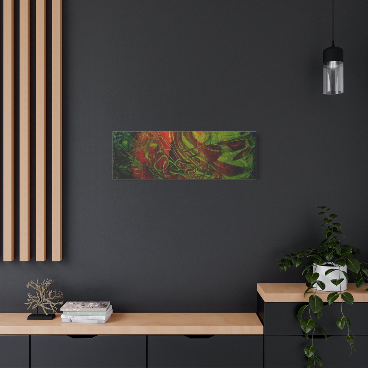 Abstract Green & Red Fluid Art Canvas Print