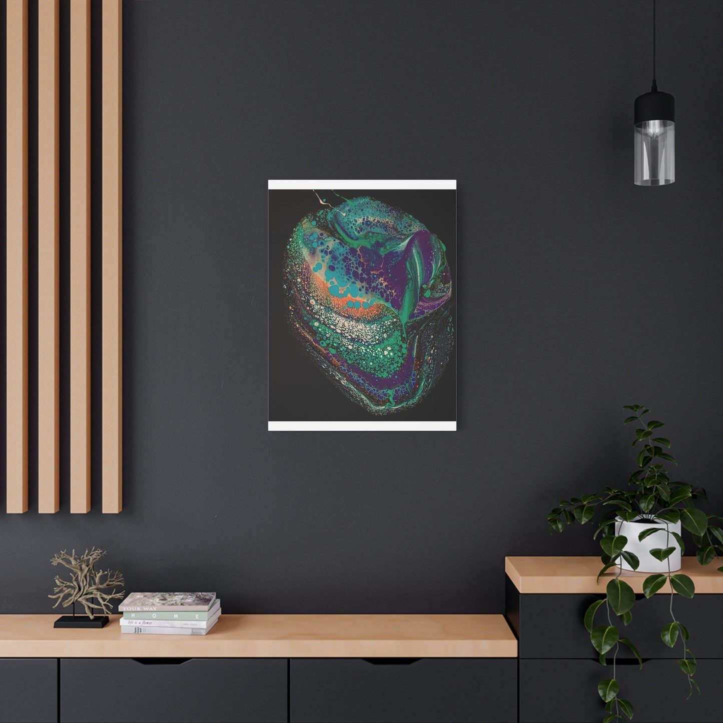 Abstract Fluid Art Canvas Print — Teal, Purple & Gold Swirl Matte Stretched Wall Art