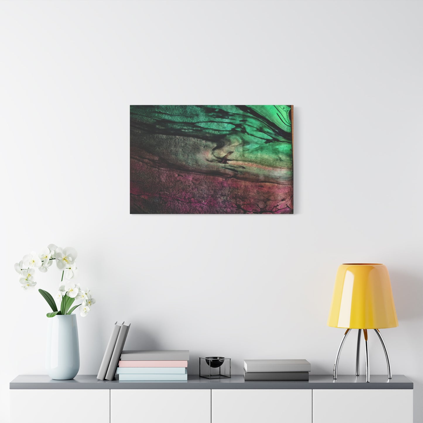 flame tempered pour - Abstract Teal & Magenta Canvas Wall Art — Matte Stretched 1.25"