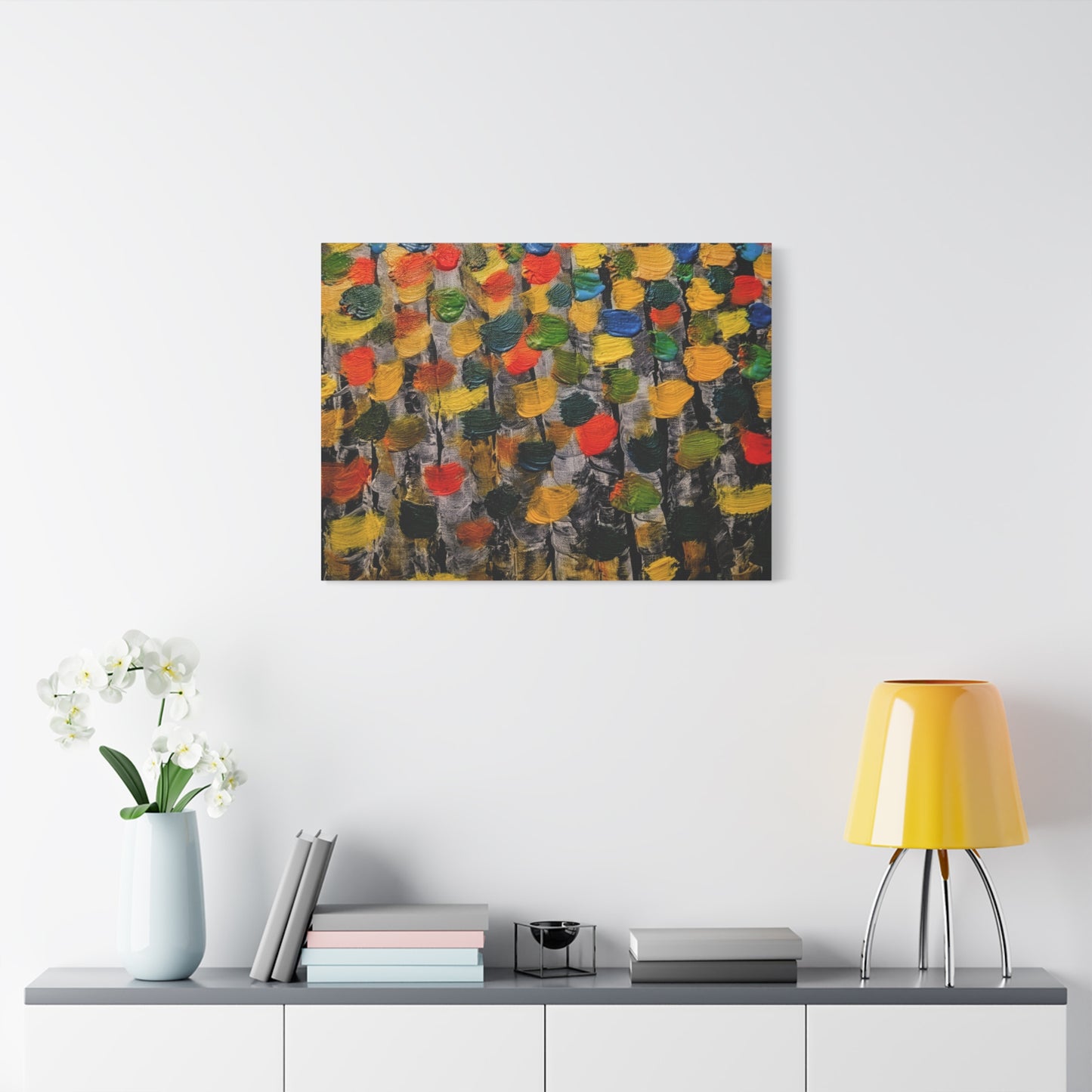 birch trees with color strokes - Abstract Color Bloom Matte Canvas Wall Art — Stretched 1.25"