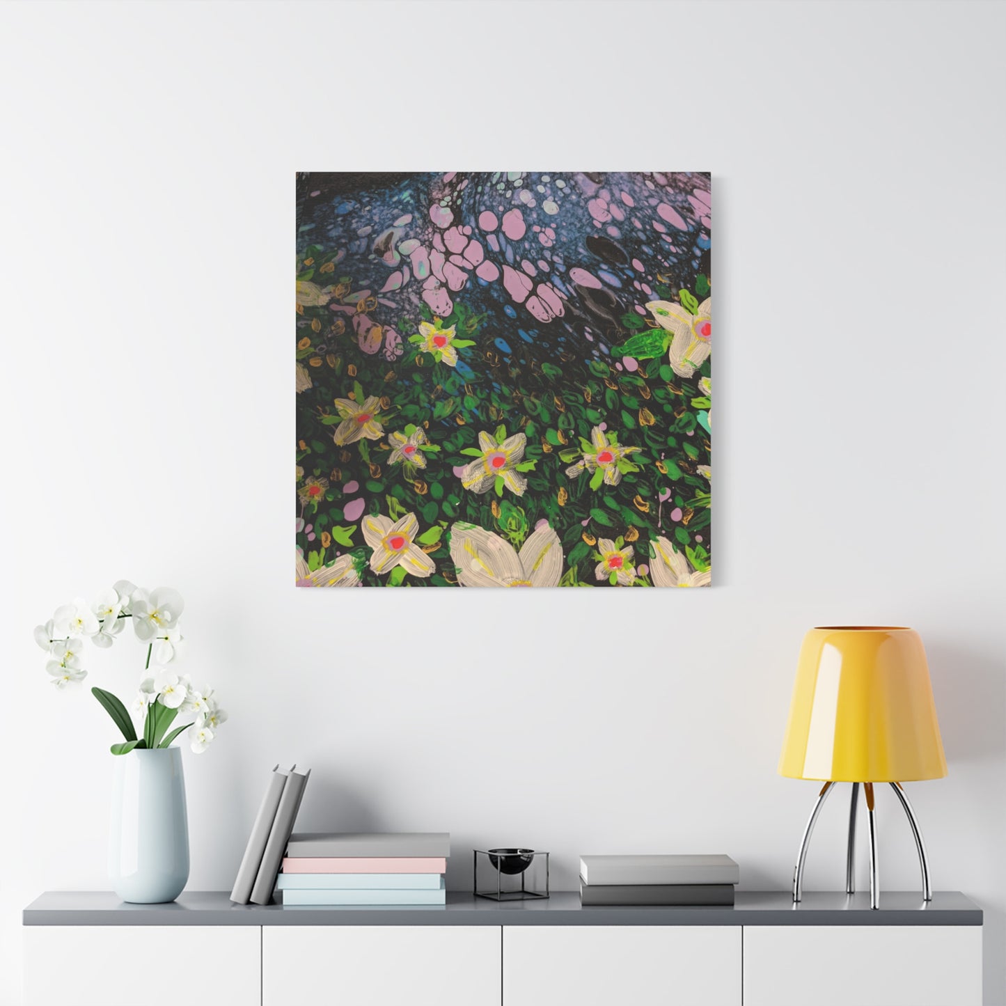 Floetrol&Flowers - Night Pour Garden Matte Canvas Print — Stretched Wall Art